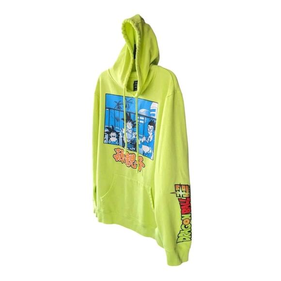 Dragon Ball Z Super Goku Hoodie L Neon Yellow Pullover Fleece Anime Manga DBZ - Picture 9 of 9